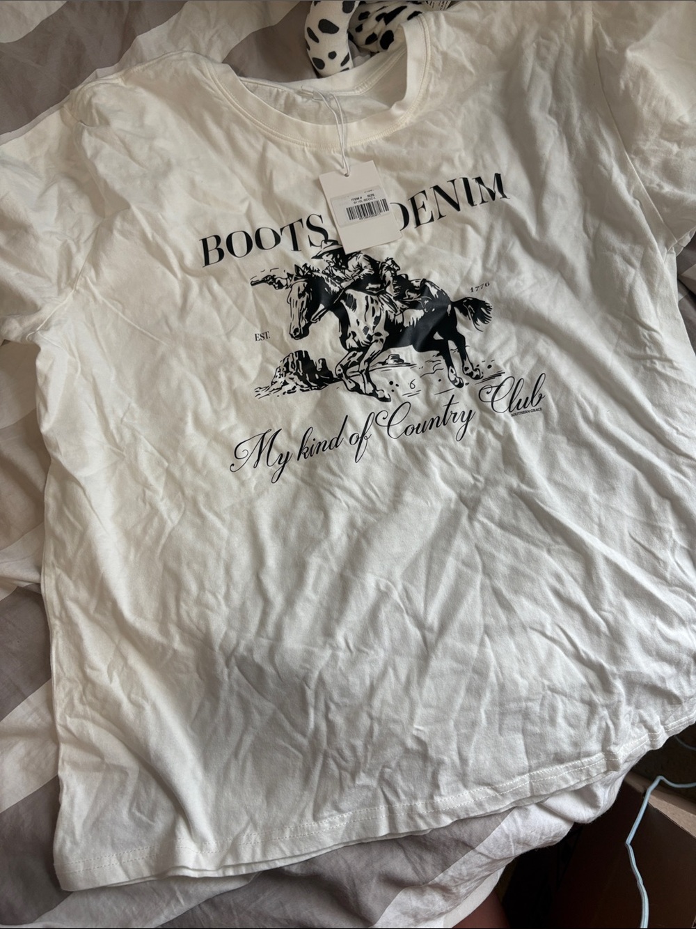 Boots & Denim White Graphic Tee - Black Horse Print